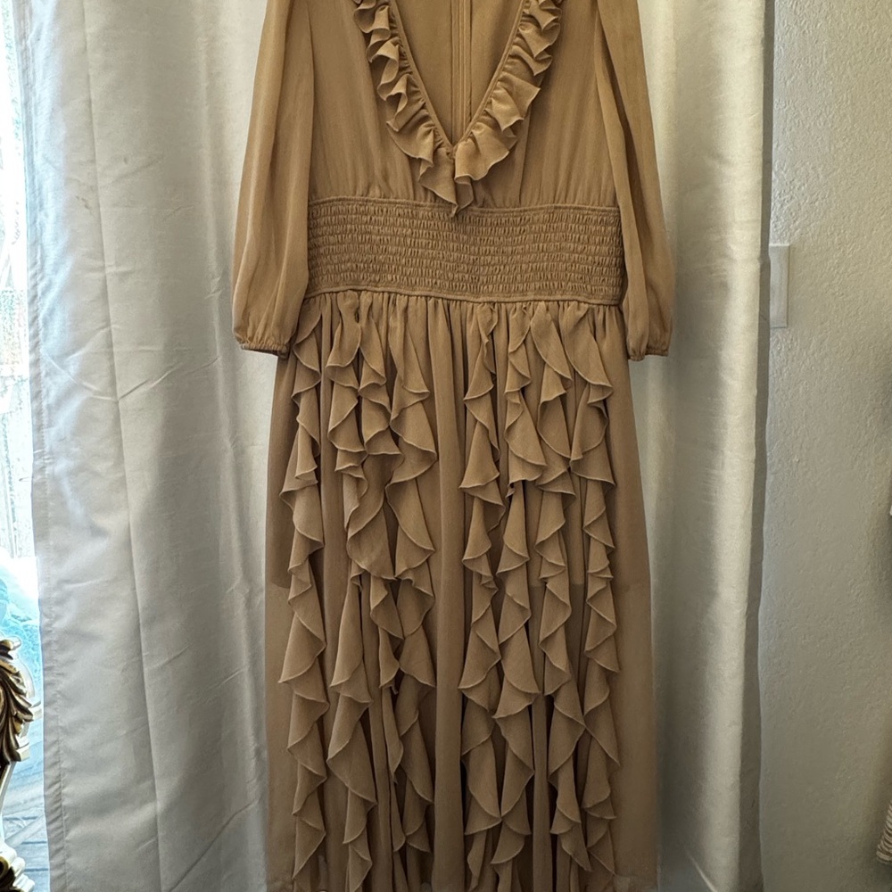 Elegant Tan Ruffle Dress